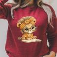 Cute Lion Cub Reading Book With Headwrap Raglan Sleeve Sweatshirt Heather Dust