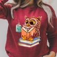 Cute Owl Reading Book And Drinking Tea Reading Rat Bookworm Raglan Sleeve Sweatshirt Heather Dust