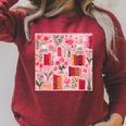 Cute Pink Book Pattern Book Lover Raglan Sleeve Sweatshirt Heather Dust