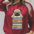 Cute Pug Dog Reading Book On Pile Of Books Raglan Sleeve Sweatshirt Heather Dust Cute Pug Dog Reading Book On Pile Of Books Raglan Sleeve Sweatshirt Heather Dust