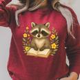 Cute Raccoon Reading Book Flowers Floral Raglan Sleeve Sweatshirt Heather Dust Cute Raccoon Reading Book Flowers Floral Raglan Sleeve Sweatshirt Heather Dust