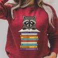 Cute Raccoon Reading On Pile Of Books Raglan Sleeve Sweatshirt Heather Dust