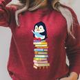 Cute Reading Penguin Women's Tops Book Lovers Raglan Sleeve Sweatshirt Heather Dust