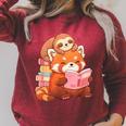 Cute Red Panda Reading Book Sloth Kawaii Animal Raglan Sleeve Sweatshirt Heather Dust
