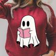 Cute Retro Reading Book Library Ghost Costume Raglan Sleeve Sweatshirt Heather Dust