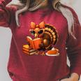 Cute Turkey Reading Book Lovers Bow Thanksgiving Raglan Sleeve Sweatshirt Heather Dust