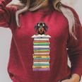 Cute Wiener Dog Dachshund Reading On Pile Of Books Raglan Sleeve Sweatshirt Heather Dust Cute Wiener Dog Dachshund Reading On Pile Of Books Raglan Sleeve Sweatshirt Heather Dust