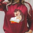 Cute Wildlife Forest Animal Bookworm Book Reading Hedgehog Raglan Sleeve Sweatshirt Heather Dust
