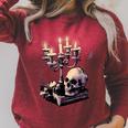 Dark Academia Aesthetic Gothic Book Candle Skull Red Rose Raglan Sleeve Sweatshirt Heather Dust