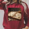 Dark Academia Vintage Book And Floating Letters Graphic Raglan Sleeve Sweatshirt Heather Dust