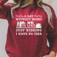 A Day Without Books Book Lovers Quote T-Shirt Raglan Sleeve Sweatshirt Heather Dust