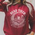 Dead Tired Still Awake Skeleton Moon Reading Raglan Sleeve Sweatshirt Heather Dust
