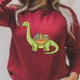 Dinosaur Librarian Book Lover Reading Brontosaurus Raglan Sleeve Sweatshirt Heather Dust