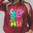 Dinosaur Read Book Lover Dino Reading Kids Premium Tri-Blend Raglan Sleeve Sweatshirt Heather Dust