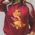 Dinosaur Reading Book Dino Reading Book Lovers Book Readers Raglan Sleeve Sweatshirt Heather Dust