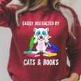 Distracted By Cats Coffee And Books Raglan Sleeve Sweatshirt Heather Dust