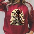 Dragon Reading a Book Dragons And Books Lover Bookworm Raglan Sleeve Sweatshirt Heather Dust