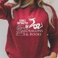 Dragons And Books Dragon Lover Bookish Dragon Bookworm Raglan Sleeve Sweatshirt Heather Dust
