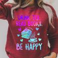Drink Tea Read Books Be Happy Tea Lover Bookworm Librarian Raglan Sleeve Sweatshirt Heather Dust