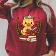 Duck Reading Book Graphic Duck With Book Floral Raglan Sleeve Sweatshirt Heather Dust