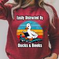 Ducks Books Lover Easily Distracted By Ducks & Books Raglan Sleeve Sweatshirt Heather Dust