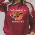 Easily Distracted By Books & Coffee Raglan Sleeve Sweatshirt Heather Dust
