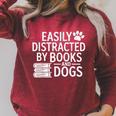 Easily Distracted By Books And Dogs Dog Parent Bibliophile Raglan Sleeve Sweatshirt Heather Dust