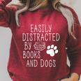 Easily Distracted By Books And Dogs Geek Animal Lover Raglan Sleeve Sweatshirt Heather Dust