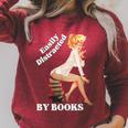 Easily-Distracted By Books Pin-Up Girl Sexy Anime Retro Art Raglan Sleeve Sweatshirt Heather Dust
