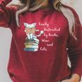 Easily Distracted By Books Wine And Cats Lover Raglan Sleeve Sweatshirt Heather Dust