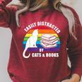 Easily Distracted By Cats And Books – Retro Sunset Rainbow Raglan Sleeve Sweatshirt Heather Dust