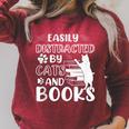 Easily Distracted By Cats And Books Cats & Book Lovers Raglan Sleeve Sweatshirt Heather Dust