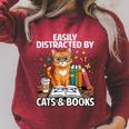 Easily Distracted By Cats And Books Book Lover Cat Raglan Sleeve Sweatshirt Heather Dust