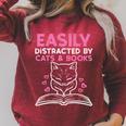 Easily Distracted By Cats Books Bookworm Women Girls Kids Performance Raglan Sleeve Sweatshirt Heather Dust