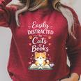 Easily Distracted By Cats And Books Cat & Book Lover Raglan Sleeve Sweatshirt Heather Dust