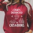 Easily Distracted By Cats And Books Cat Book Lover Short Premium Tri-Blend Raglan Sleeve Sweatshirt Heather Dust