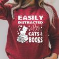 Easily Distracted By Cats And Books Books Cat Book Lover Raglan Sleeve Sweatshirt Heather Dust