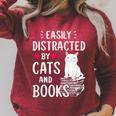 Easily Distracted By Cats And Books Cat Lover Raglan Sleeve Sweatshirt Heather Dust