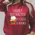 Easily Distracted By Cats And Books Cute Book Lover Raglan Sleeve Sweatshirt Heather Dust