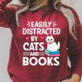 Easily Distracted By Cats And Books Cute Cat And Book Lovers Raglan Sleeve Sweatshirt Heather Dust
