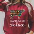 Easily Distracted By Cows & Books Lover Heifer Farm Raglan Sleeve Sweatshirt Heather Dust
