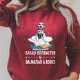 Easily Distracted By Dalmatian And Books Dog & Book Lover For Men Women Kids Raglan Sleeve Sweatshirt Heather Dust
