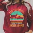 Easily Distracted By Dholes & Books Retro Wild Dogs Lover Raglan Sleeve Sweatshirt Heather Dust