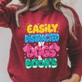 Easily Distracted By Dogs & Books Kawaii Dog & Book Lover Raglan Sleeve Sweatshirt Heather Dust