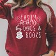 Easily Distracted By Dogs & Books Lover Reading Raglan Sleeve Sweatshirt Heather Dust