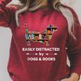 Easily Distracted By Dogs & Books Raglan Sleeve Sweatshirt Heather Dust