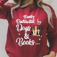 Easily Distracted By Dogs And Books Tee Raglan Sleeve Sweatshirt Heather Dust