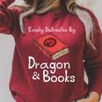 Easily Distracted By Dragon & Book Nerds Dragon Lover Girls Raglan Sleeve Sweatshirt Heather Dust