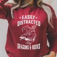 Easily Distracted By Dragons & Books Book Lover Raglan Sleeve Sweatshirt Heather Dust