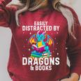 Easily Distracted By Dragons & Books Bookworm Library Raglan Sleeve Sweatshirt Heather Dust